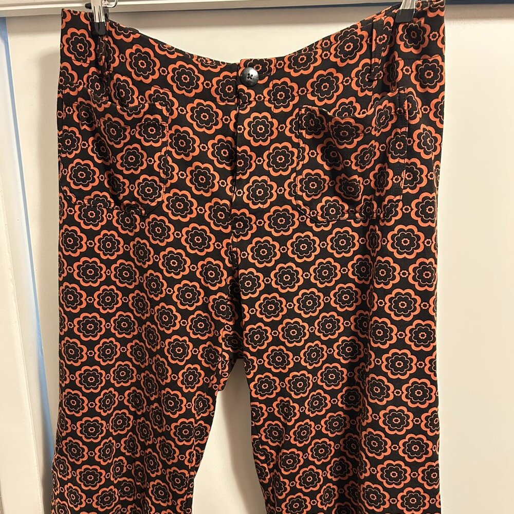 Maeve Black and Orange Floral Wide Leg Pants
